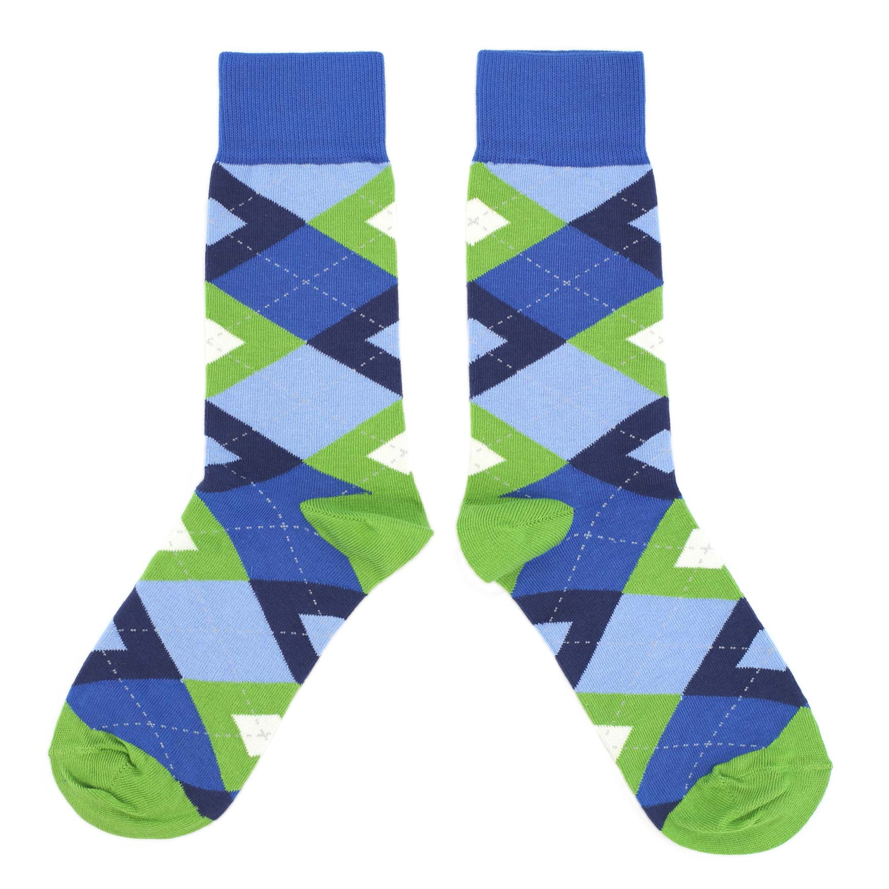 Blues-Green-Argyle-Mens-Dress-Socks-Statement-Sockwear-overhead