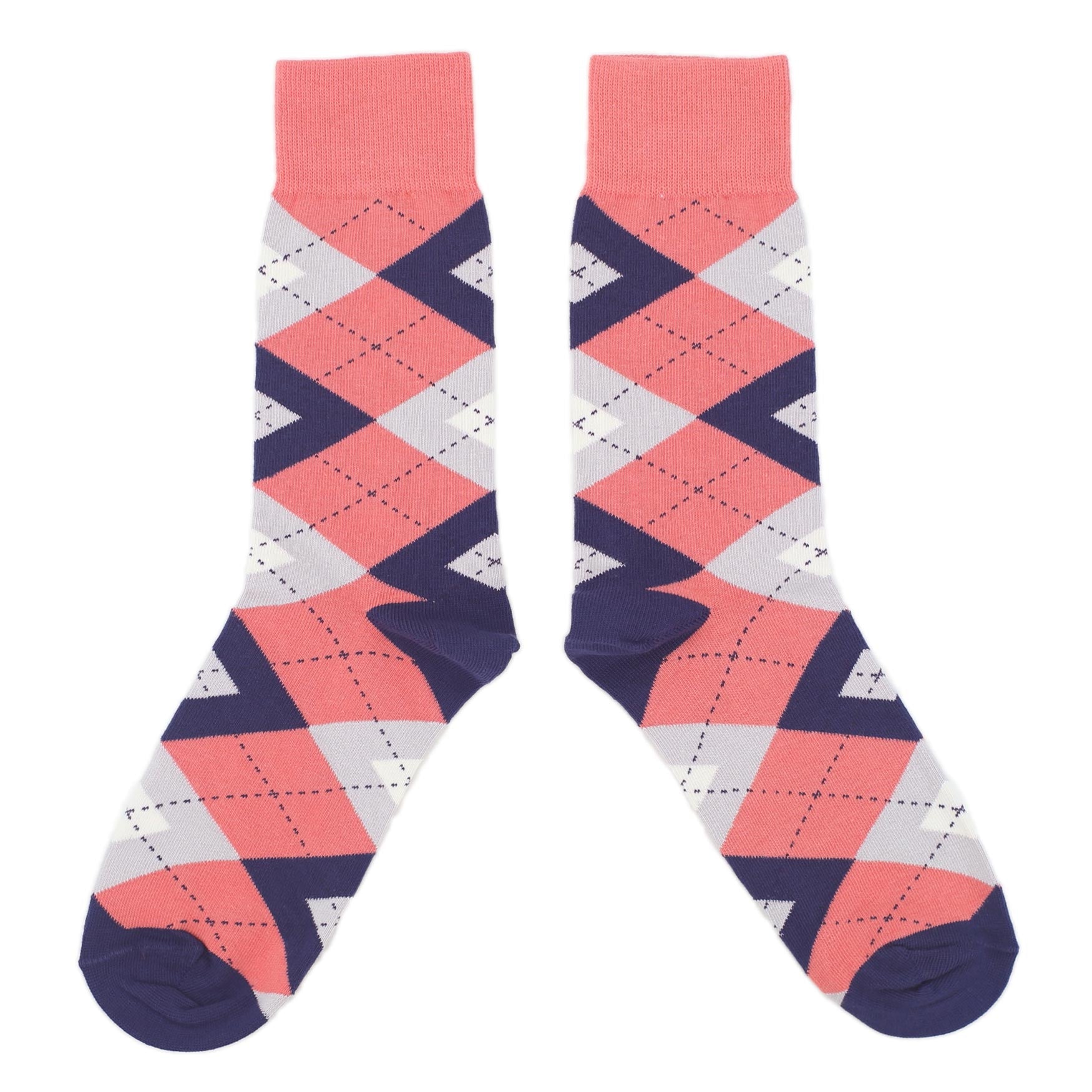 Coral-Navy-Argyle-Men's-Dress-Socks-Statement-Sockwear-overhead