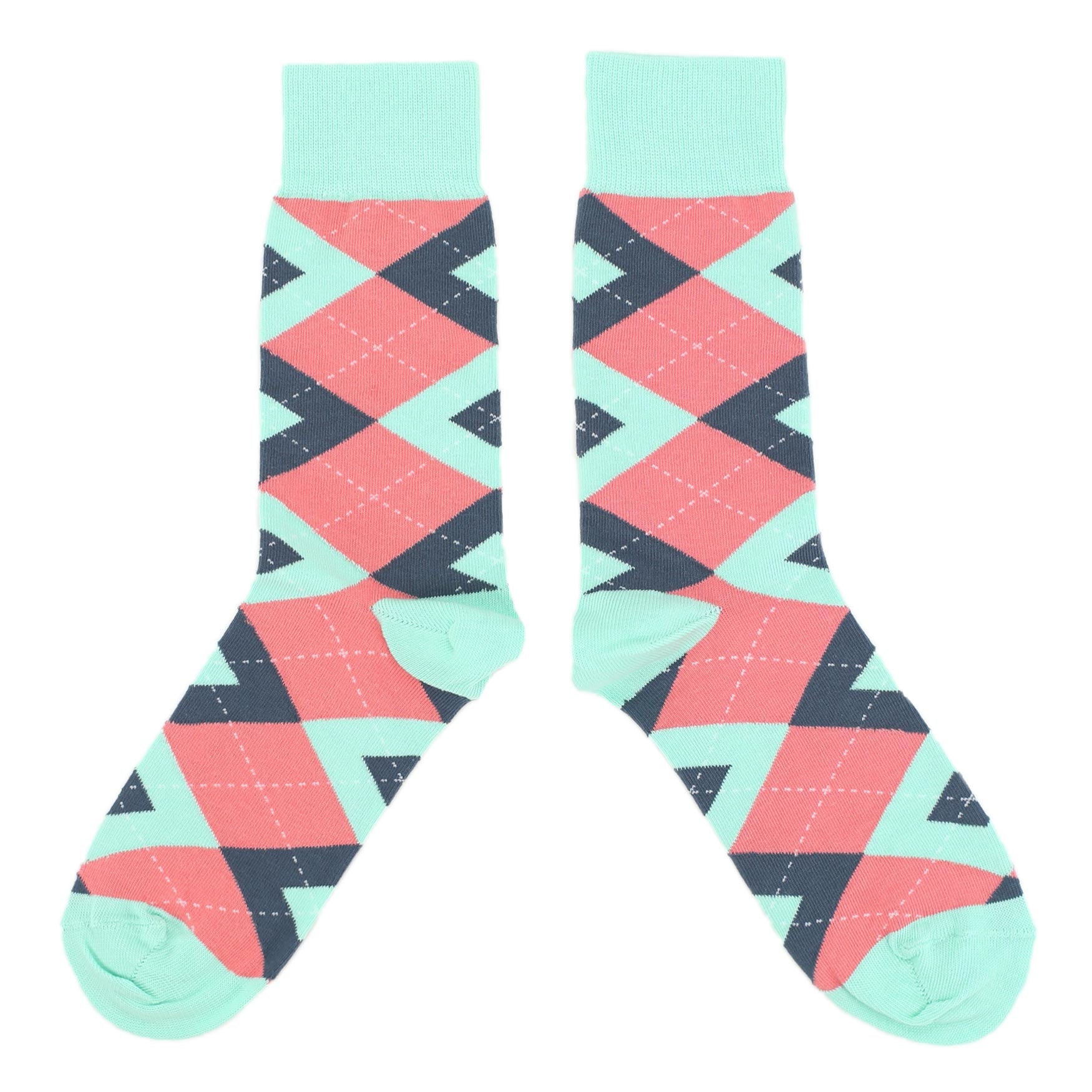 Coral-Mint-Argyle-Mens-Dress-Socks-Statement-Sockwear-overhead