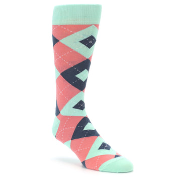 Coral Mint Argyle Wedding Groomsmen Men's Dress Socks