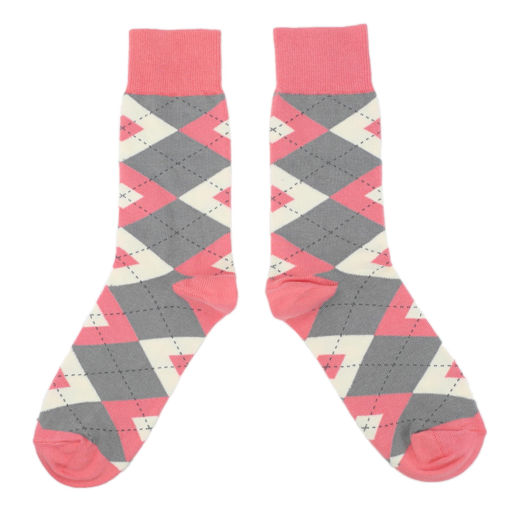 Coral-Grey-Argyle-Mens-Dress-Socks-Statement-Sockwear-overhead