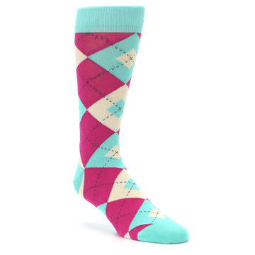 Spa Green Fuchsia Argyle Wedding Groomsmen Men’s Dress Socks