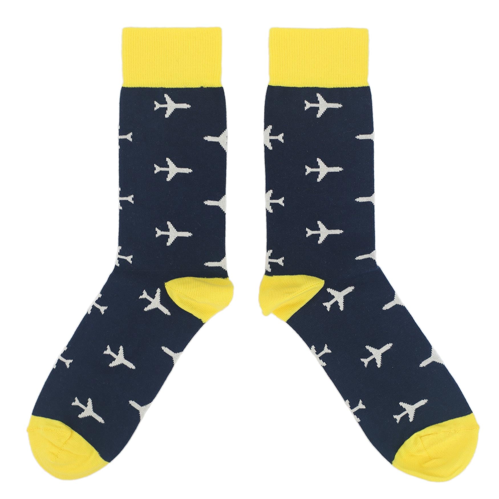 Navy-Yellow-Airplane-Pattern-Mens-Dress-Socks-boldSOCKS-overhead