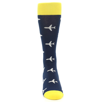 Navy Yellow Airplane Pattern Men’s Dress Socks