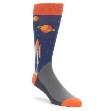 Blue Orange Spaceship Men's Dress Socks