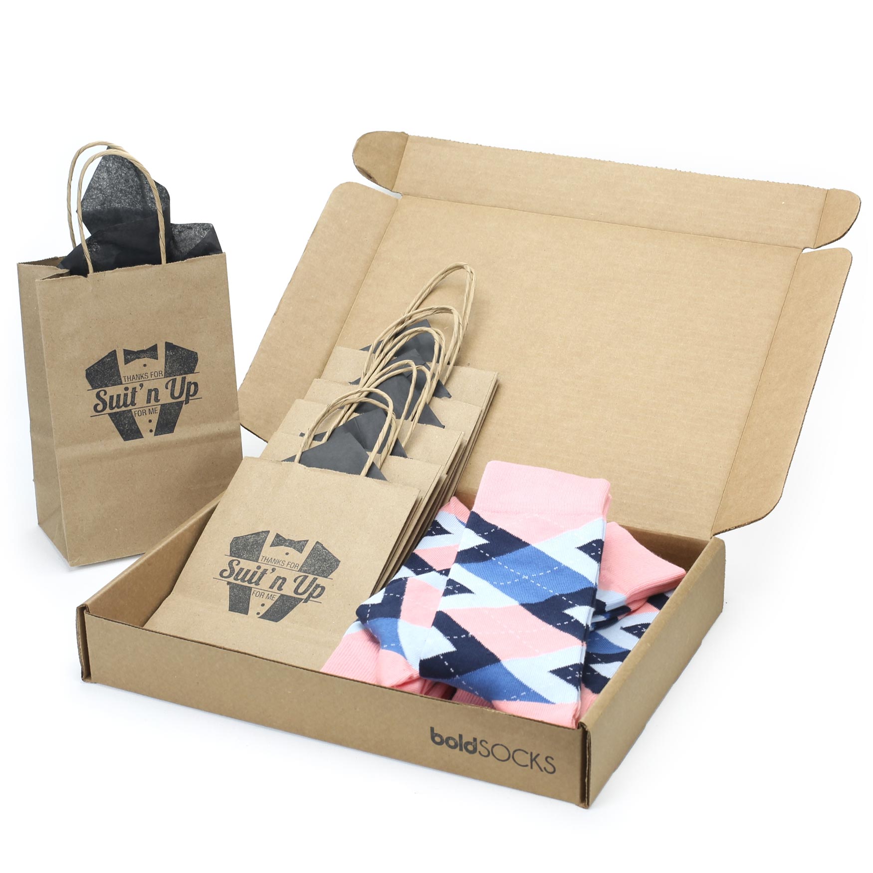 Pink Blue Argyle Socks - Customizable Wedding Groomsmen Gift Kit