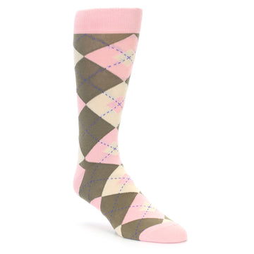 Pink Brown Tan Argyle Wedding Groomsmen Men’s Dress Socks