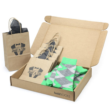 Customizable Groomsmen Gift Set Kelly Green Gray Argyle Men’s Dress Socks