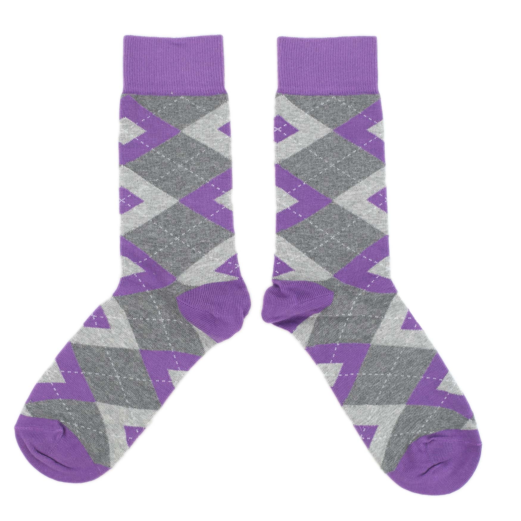 Wisteria-Purple-Grey-Argyle-Mens-Dress-Socks-Statement-Sockwear-overhead