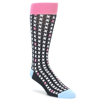 Houndstooth Wedding Socks - Black and White and Pink by Statement Sockwear