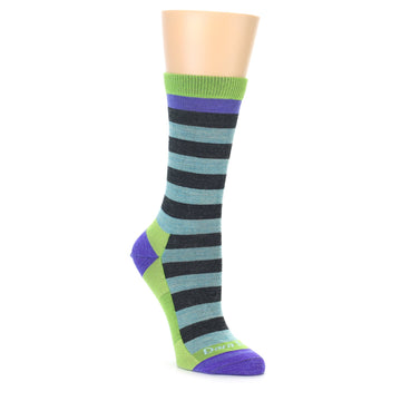 Aqua Charcoal Stripe Wool Women's Socks