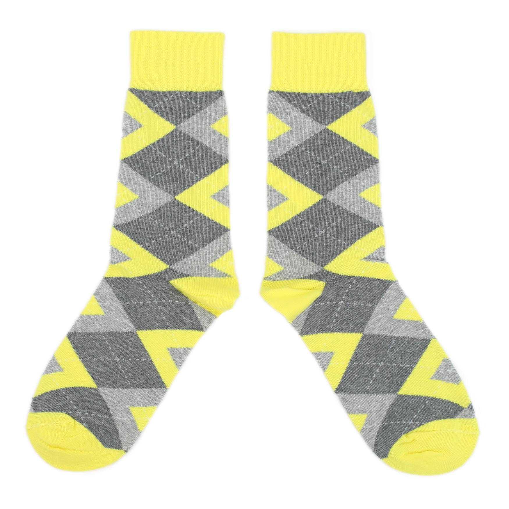 Lemon-Yellow-Grey-Argyle-Mens-Dress-Socks-Statement-Sockwear-overhead