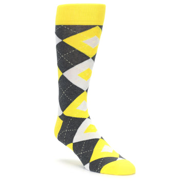 Daisy Gray Argyle Wedding Groomsmen Men’s Dress Socks