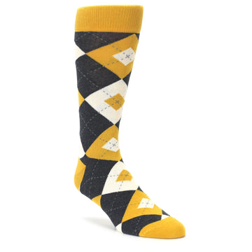 Mustard Yellow Grey Argyle Men's Dress Socks
