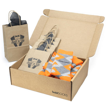 Customizable Groomsmen Gift Set Tangerine Orange Grey Argyle Men’s Dress Socks