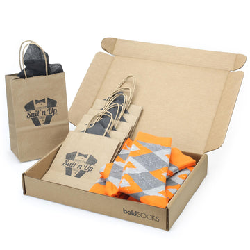 Customizable Groomsmen Gift Set Tangerine Orange Grey Argyle Men’s Dress Socks