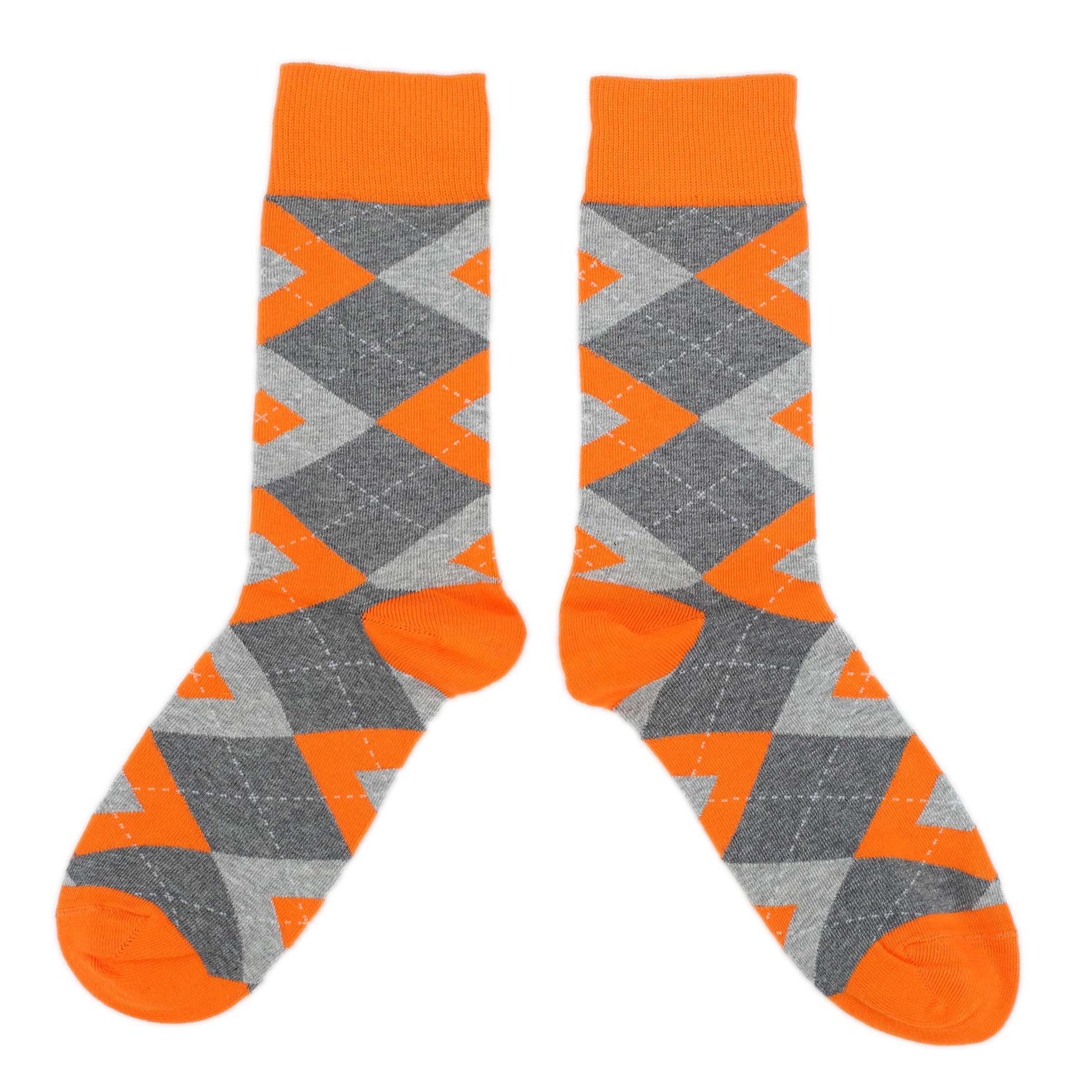 Tangerine-Orange-Grey-Argyle-Mens-Dress-Socks-Statement-Sockwear-overhead