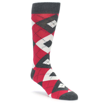 Cherry Red Gray Argyle Men’s Dress Socks