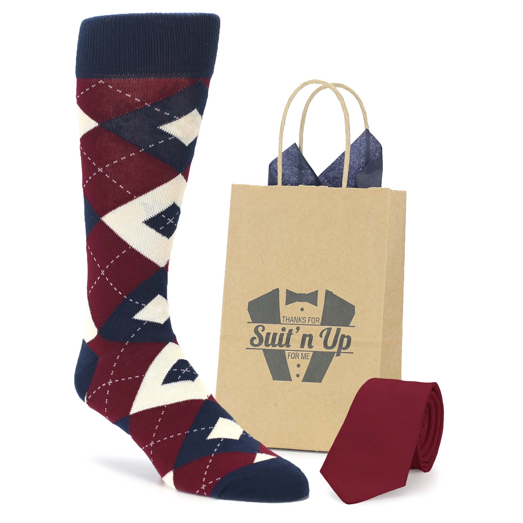 Burgundy Navy Argyle Wedding Groomsmen Men's Dress Socks with Matching