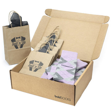 Customizable Groomsmen Gift Set Quartz Gray Argyle Men’s Dress Socks