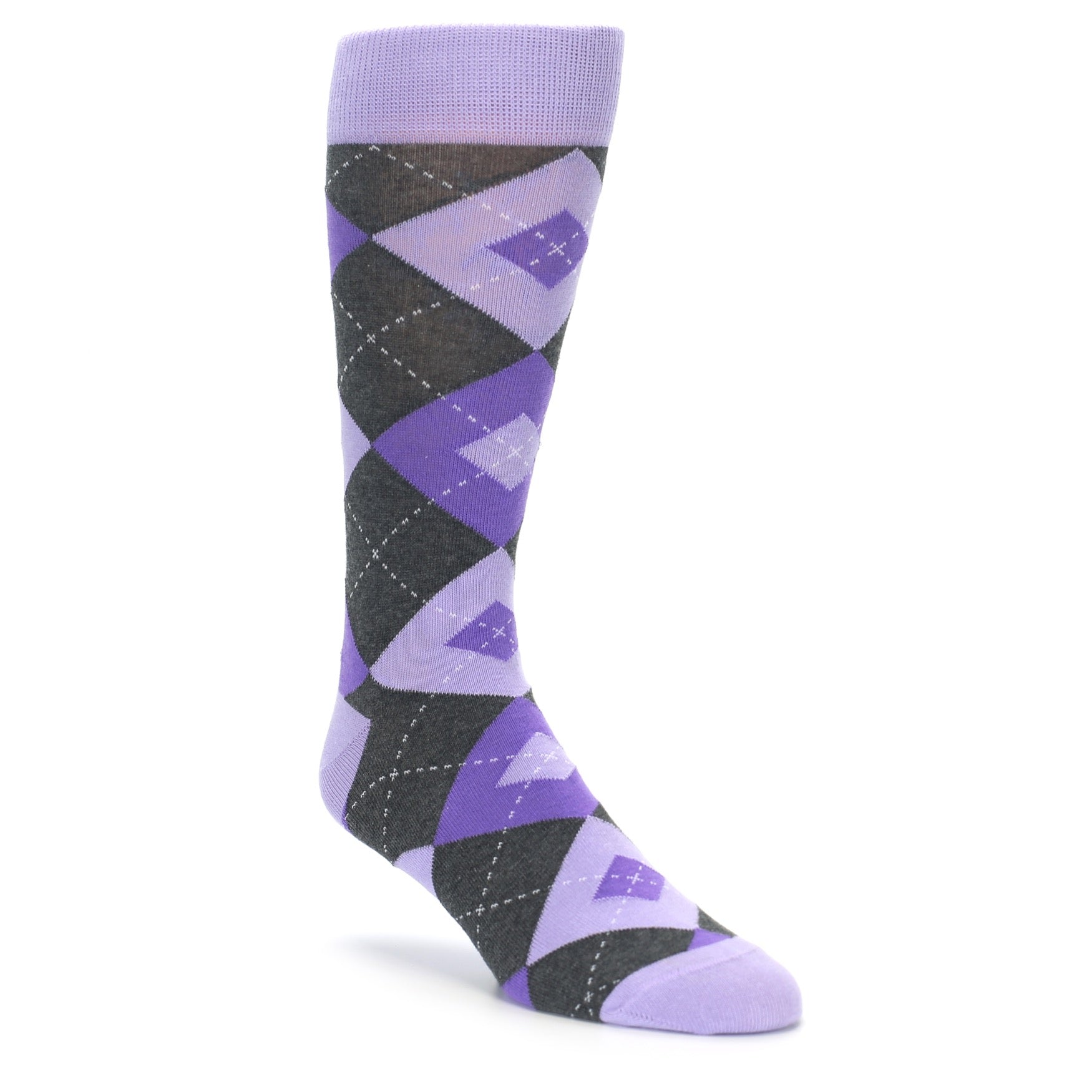 Lilac Iris Purple Gray Argyle Wedding Groomsmen Men’s Dress Socks U.S. Men's Shoe Sizes 8-12