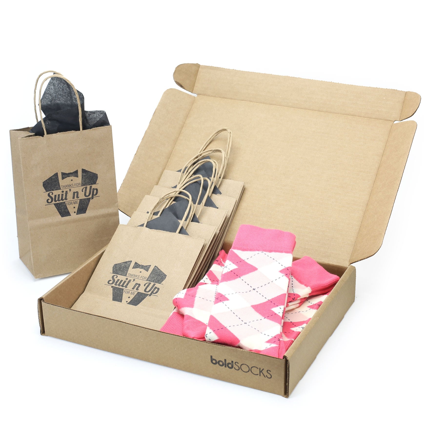 Guava Bellini Pink Argyle Socks in Customizable Groomsmen Wedding Gift Kit