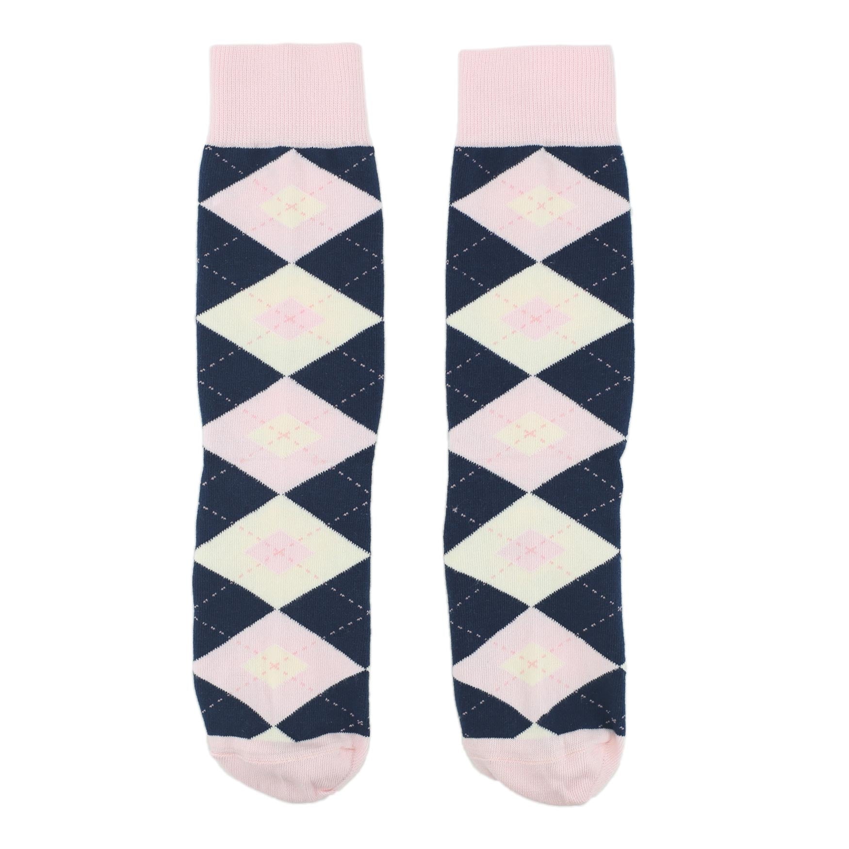 Petal-Pink-Navy-Argyle-Mens-Dress-Socks-Statement-Sockwear-overhead