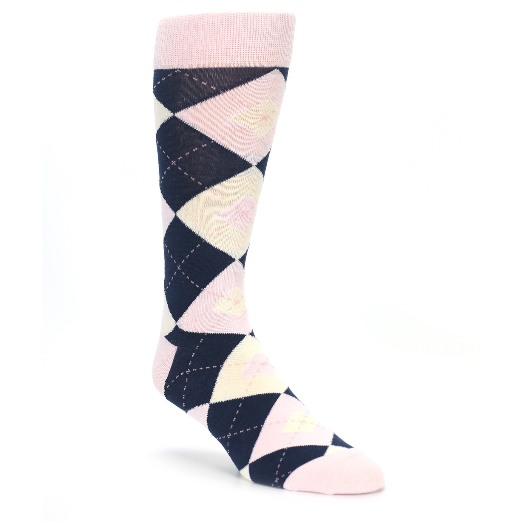 Petal Pink and Navy Argyle Wedding Socks for Groomsmen