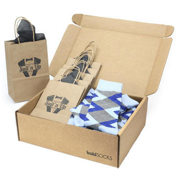 Customizable Groomsmen Kit Gift Set Blue Cobalt Gray Argyle Men’s Dress Socks