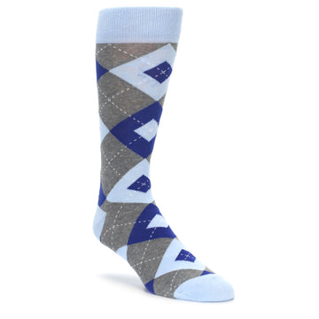 Ice Blue Cobalt Gray Argyle Men’s Dress Socks