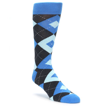 Ocean Capri Blue Gray Argyle Wedding Groomsmen Men’s Dress Socks