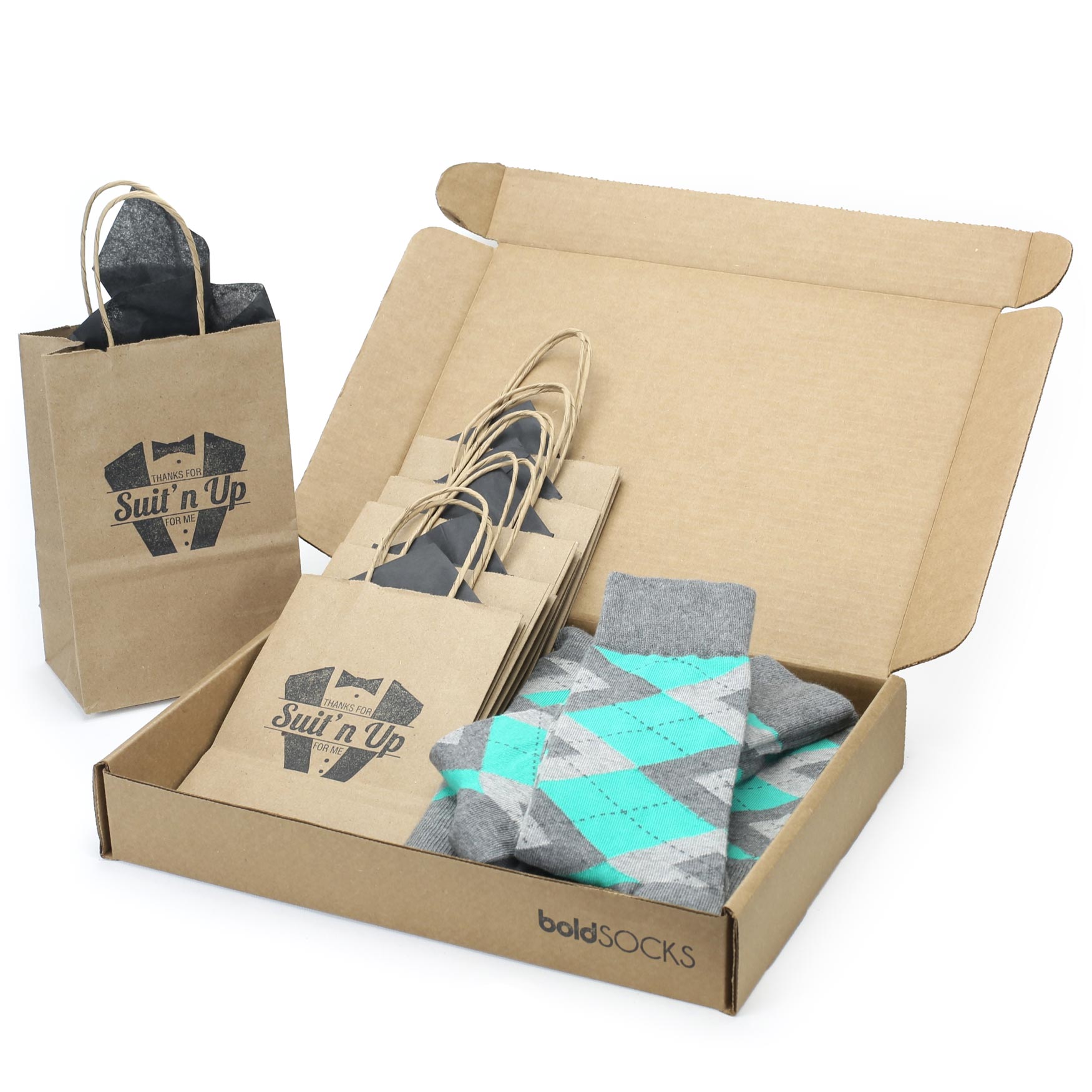 Customizable Groomsmen Gift Set Turquoise Gray Argyle Men’s Dress Socks