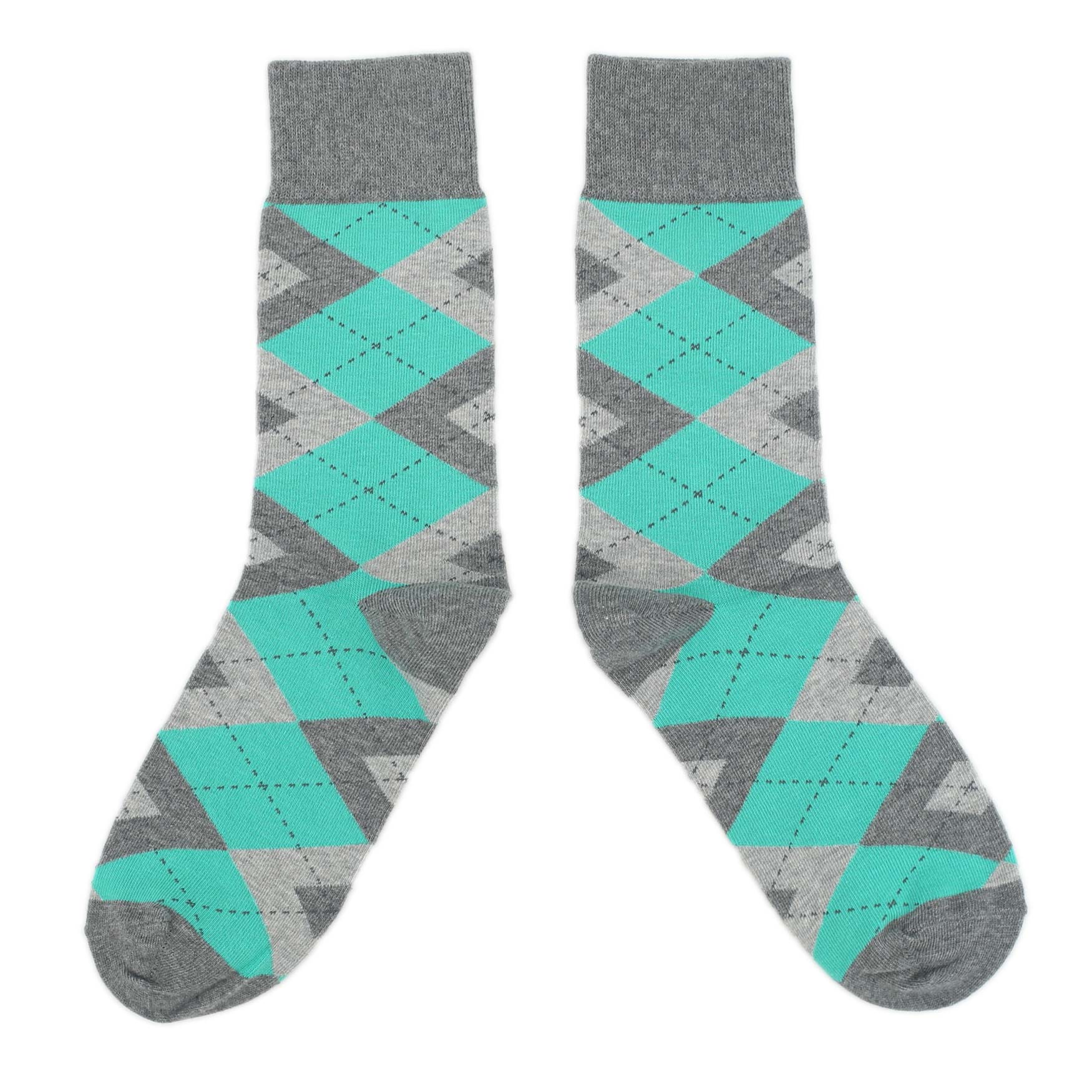 Turquoise-Grey-Argyle-Mens-Dress-Socks-Statement-Sockwear-overhead