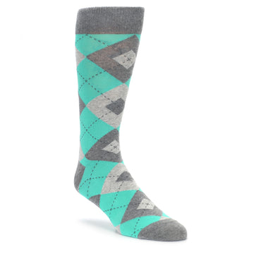 Turquoise Gray Argyle Wedding Groomsmen Men’s Dress Socks