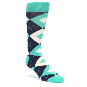 Turquoise Navy Argyle Wedding Groomsmen Men’s Dress Socks