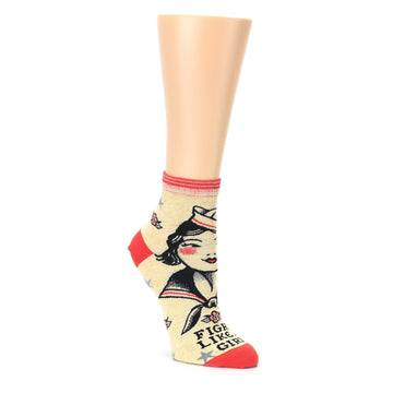tan and red sailor fight like a girl socks by Blue Q