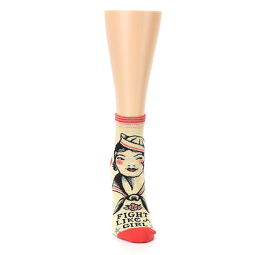 Tan Fight Like A Girl Socks - Women's Novelty Ankle Socks