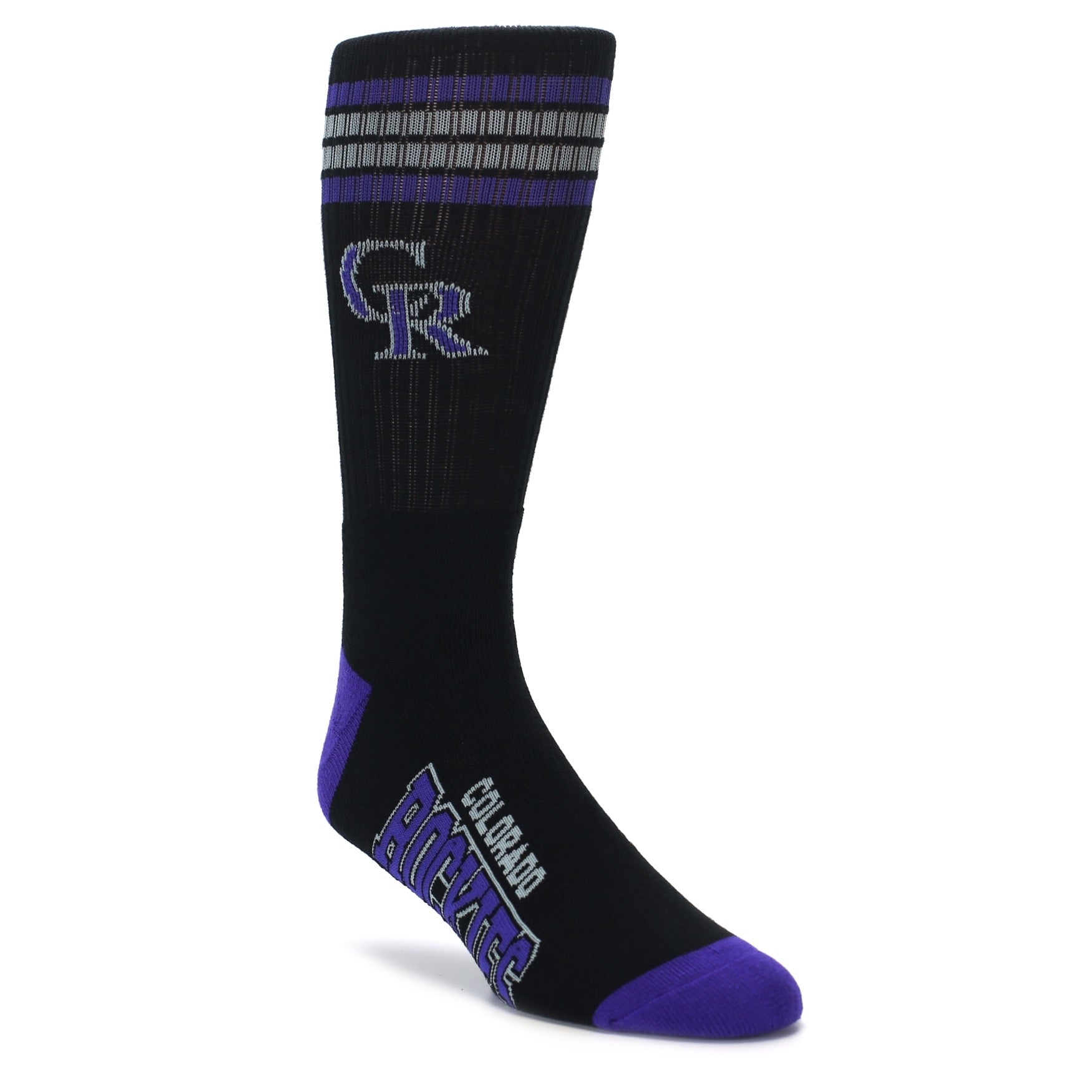 black and purple mens athletic team socks colorado rockies