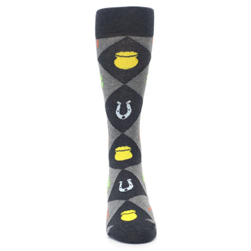 Black Gray Irish Good Luck Charm Socks - Men's Novelty Dress Socks