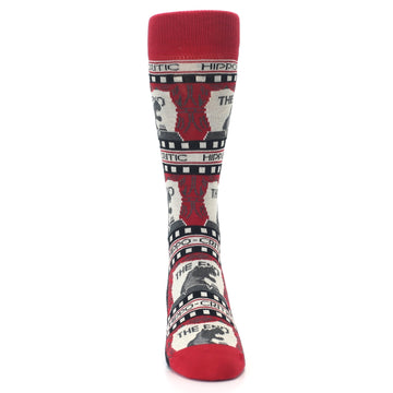 Red Movie Theater Hippo-Critic Socks - Men's Novelty Dress Socks