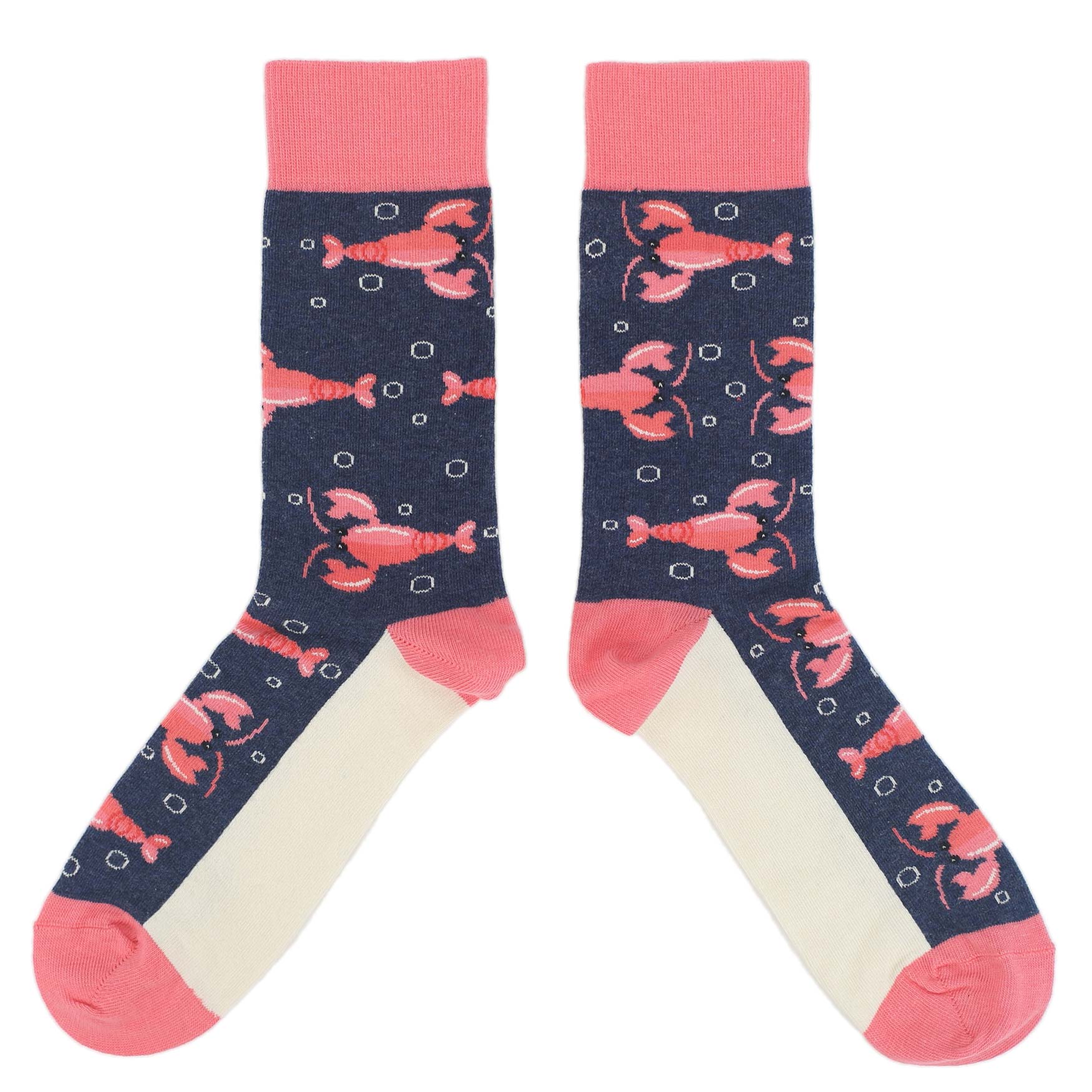 Navy-Coral-Lobster-Mens-Dress-Socks-Statement-Sockwear-overhead