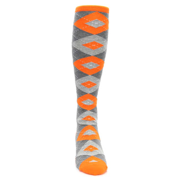 Tangerine Orange Gray Argyle Socks - Men's Over-the-Calf Socks