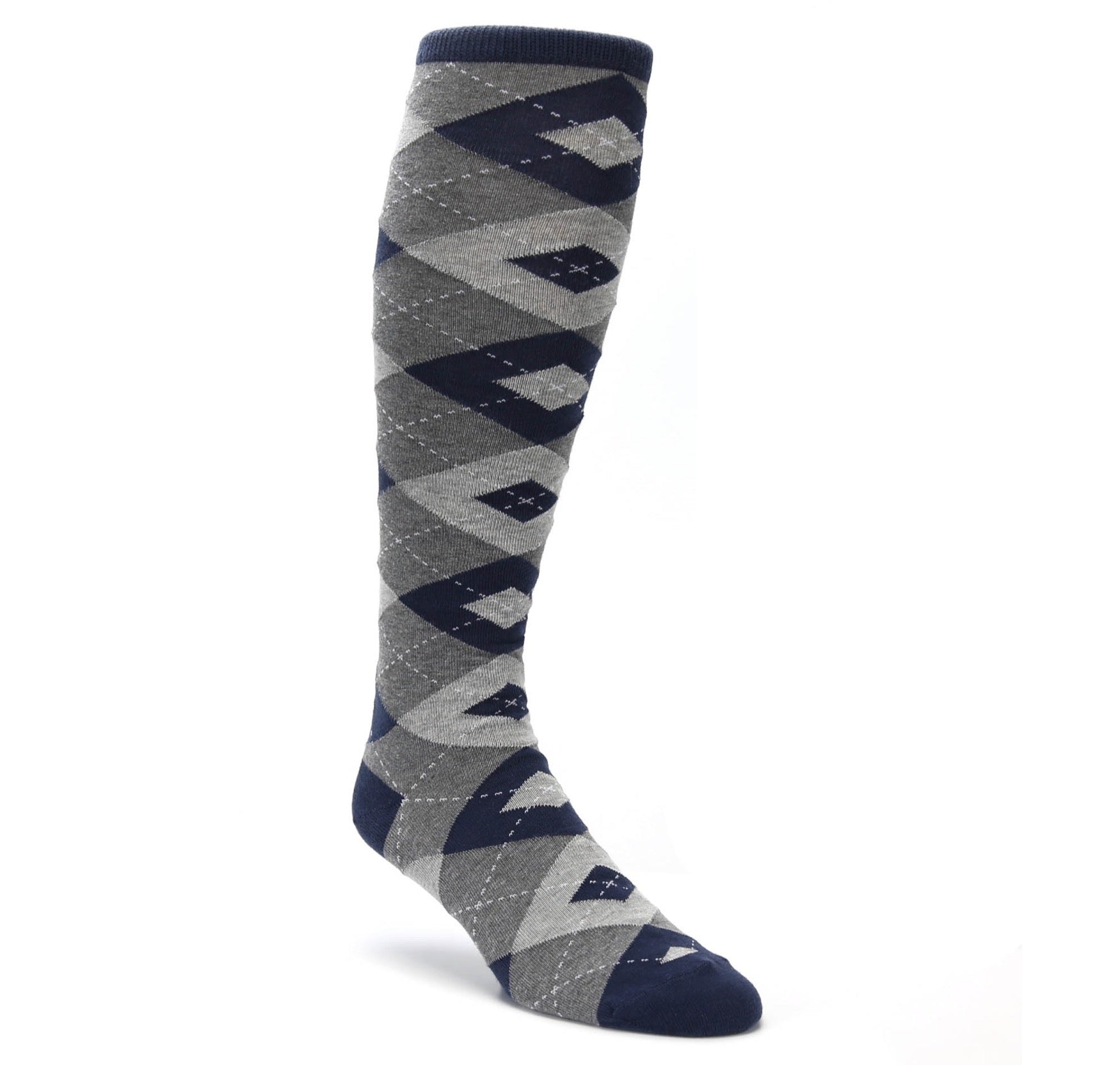 Navy-Gray-Argyle-Mens-Over-the-Calf-Dress-Socks-Statement-Sockwear