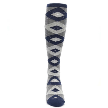 Navy Gray Argyle Socks - Men's Over-the-Calf Socks