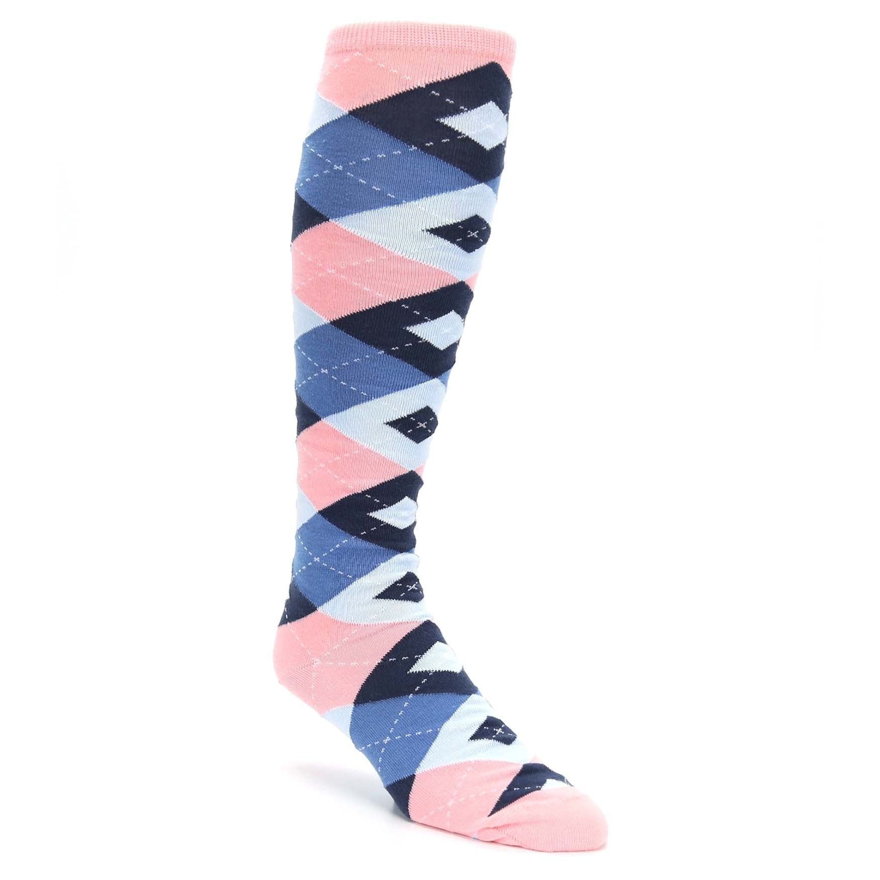 Pink-Blue-Navy-Argyle-Mens-Over-the-Calf-Dress-Socks-Statement-Sockwear