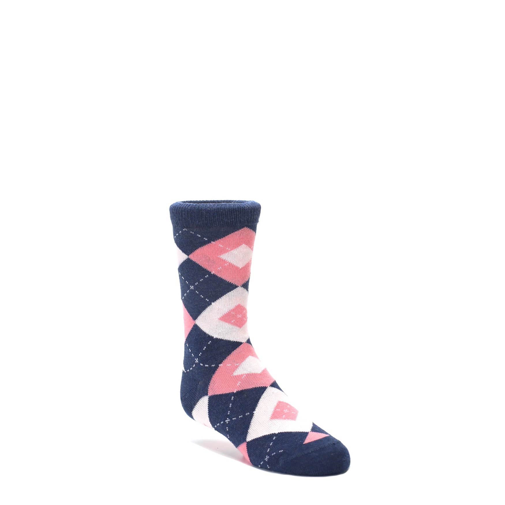 Flamingo-Petal-Pink-Navy-Argyle-Junior-Groomsmen-Kids-Dress-Socks-Statement-Sockwear