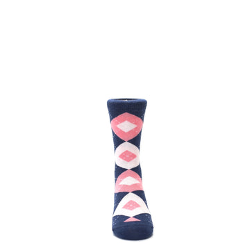 Flamingo Petal Pink Navy Argyle Junior Groomsmen Kid's Dress Socks