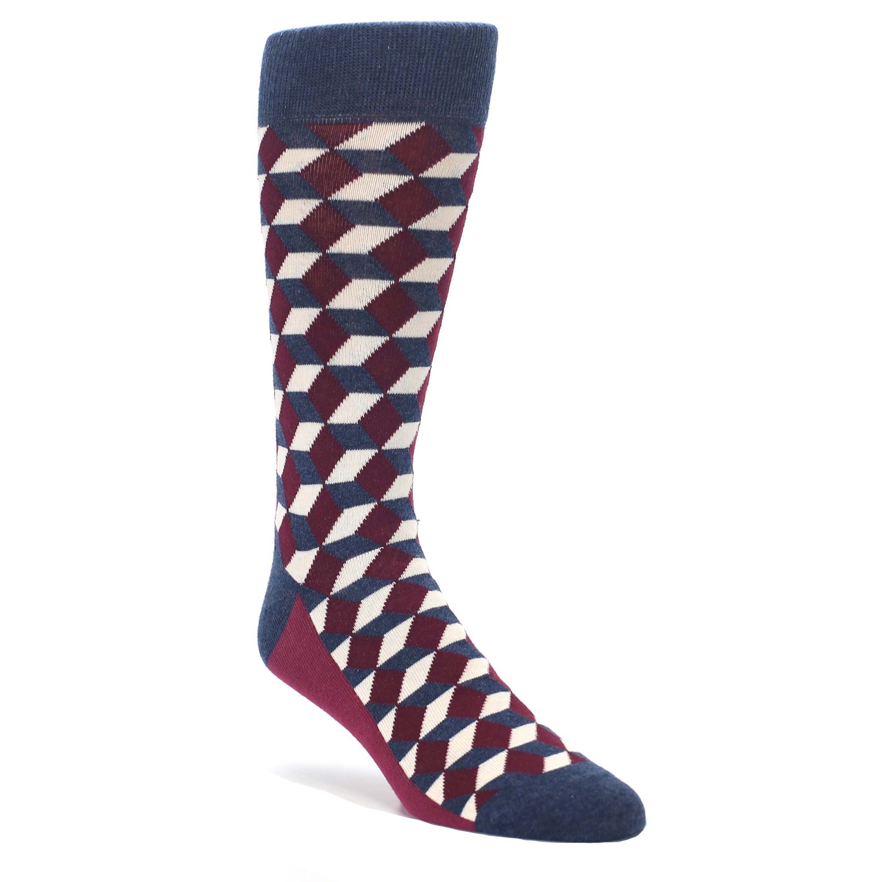 Statement Sockwear Beeline Optical Men's Dress Socks in Burgundy and Navy