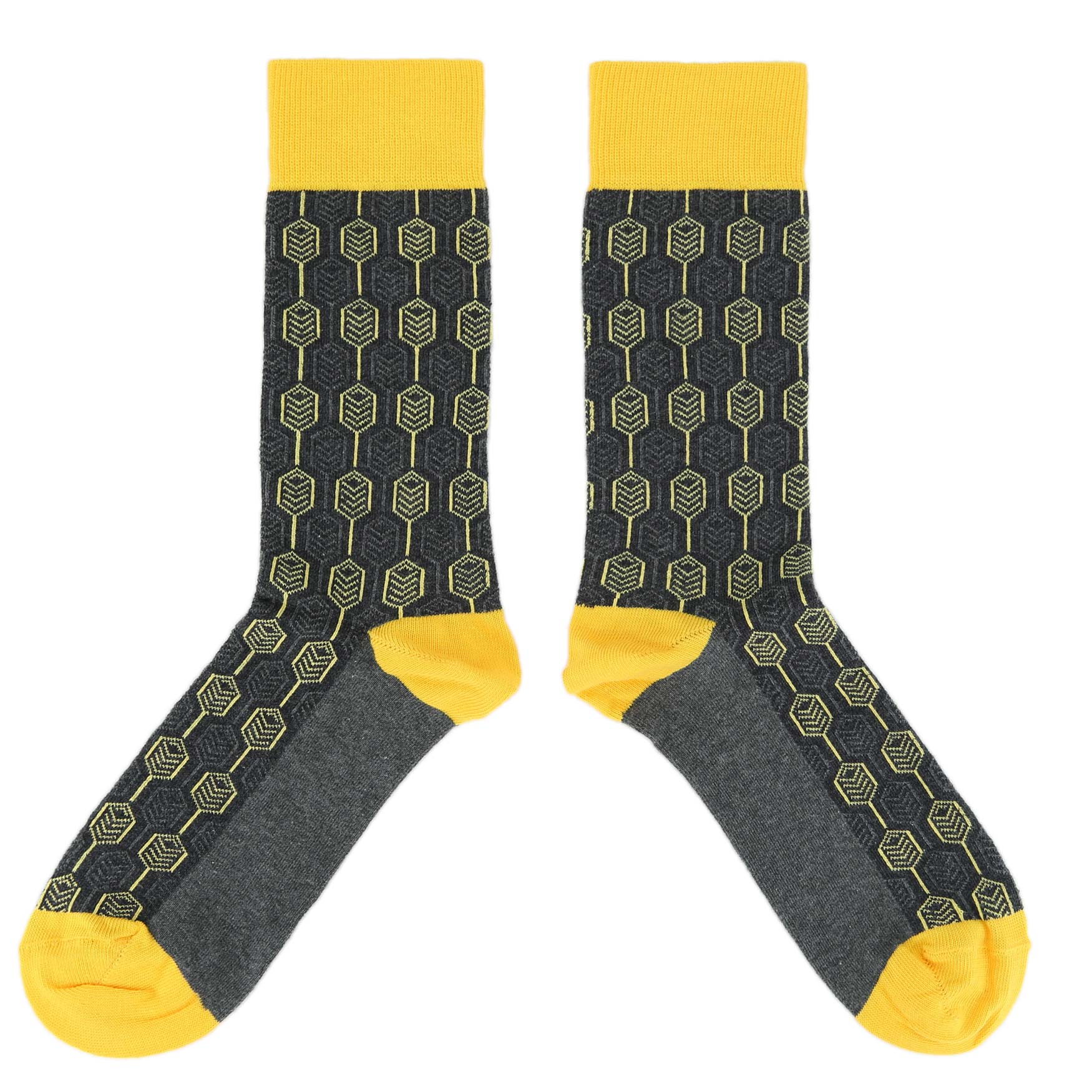 Yellow-Gray-Feather-Optics-Mens-Dress-Socks-Statement-Sockwear-overhead