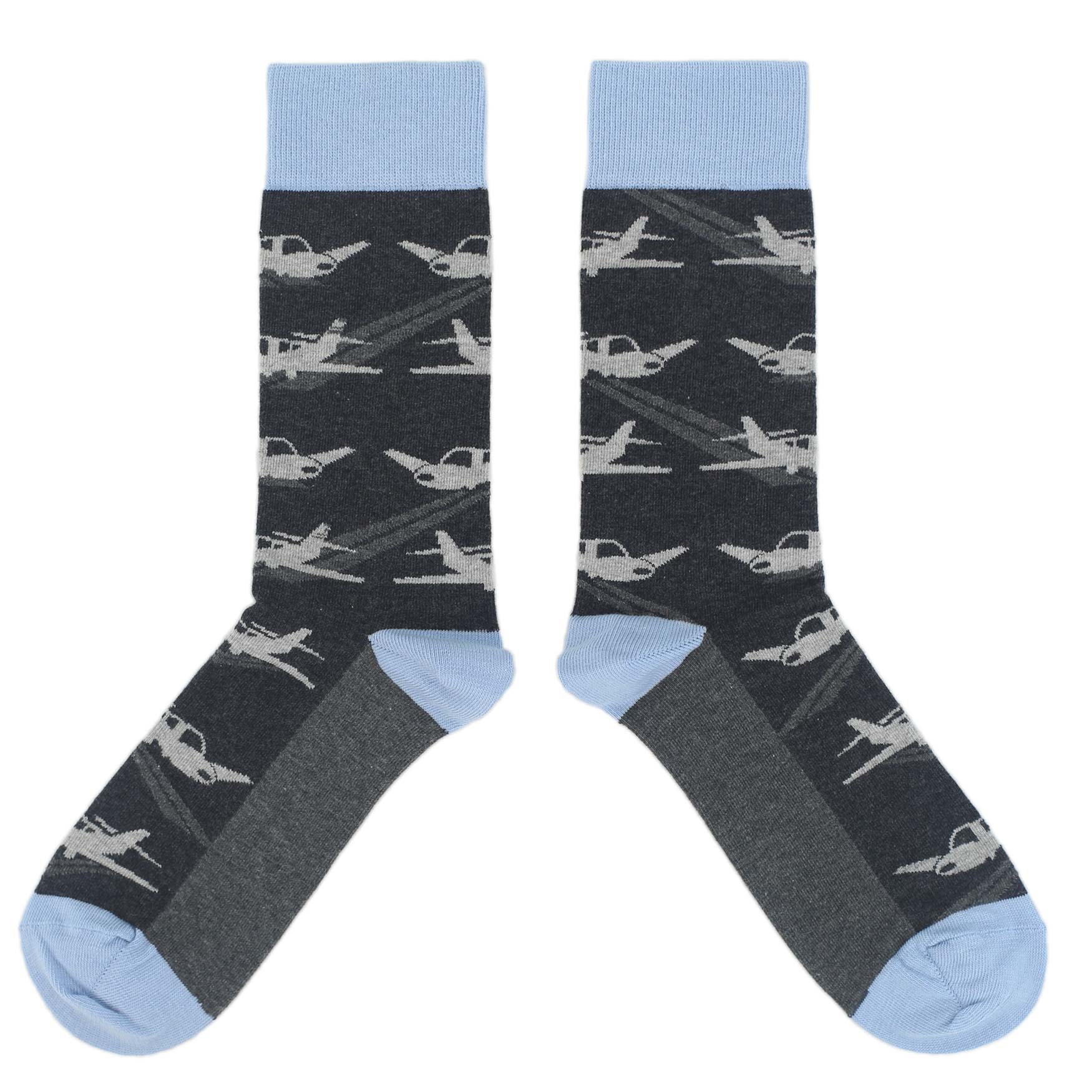 Gray-Land-the-Plane-Airplane-Mens-Dress-Socks-Statement-Sockwear-overhead